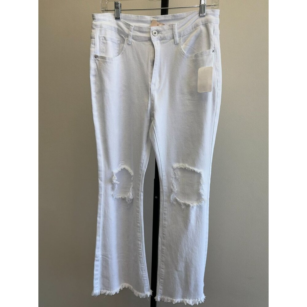 Happy Hour Women's White Distressed Flare Jeans NWT #26254